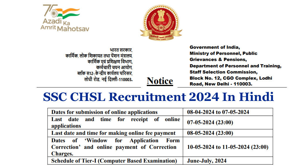 SSC CHSL Recruitment 2024 In Hindi