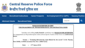 CRPF Physiotherapist Recruitment 2024