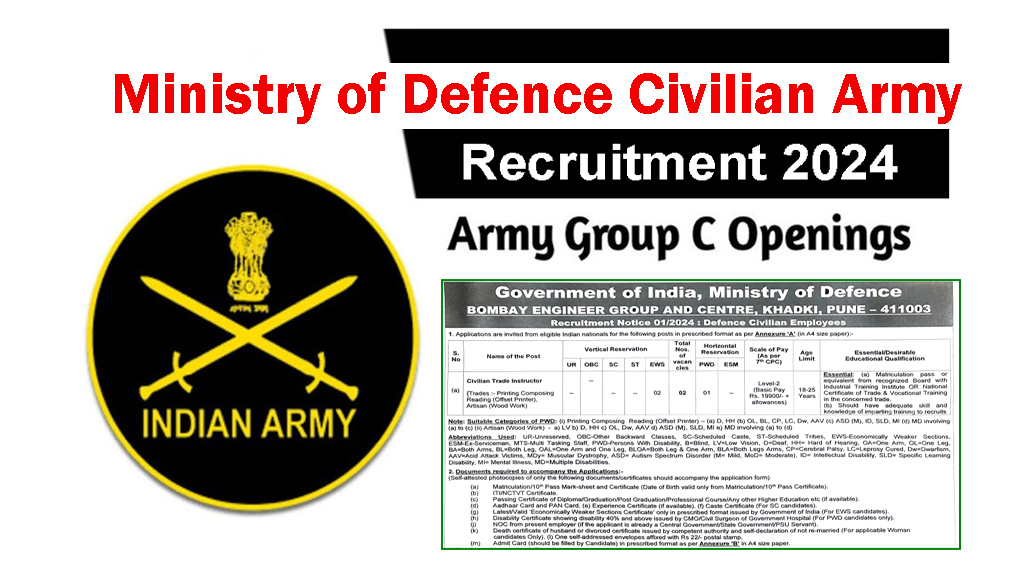 Indian Army Civilian Trade Recruitment 2024