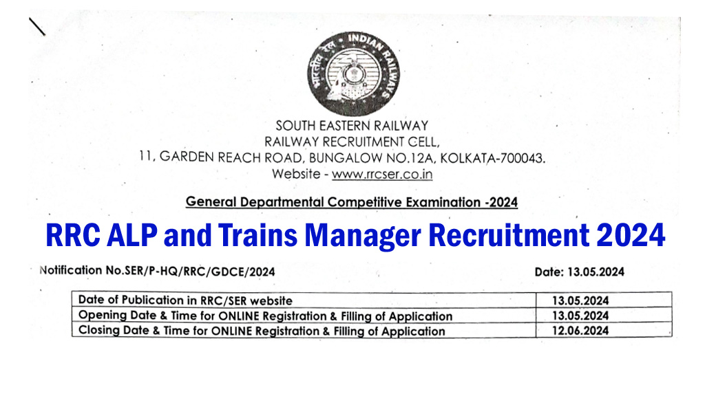 RRC SER ALP and Trains Manager Recruitment 2024