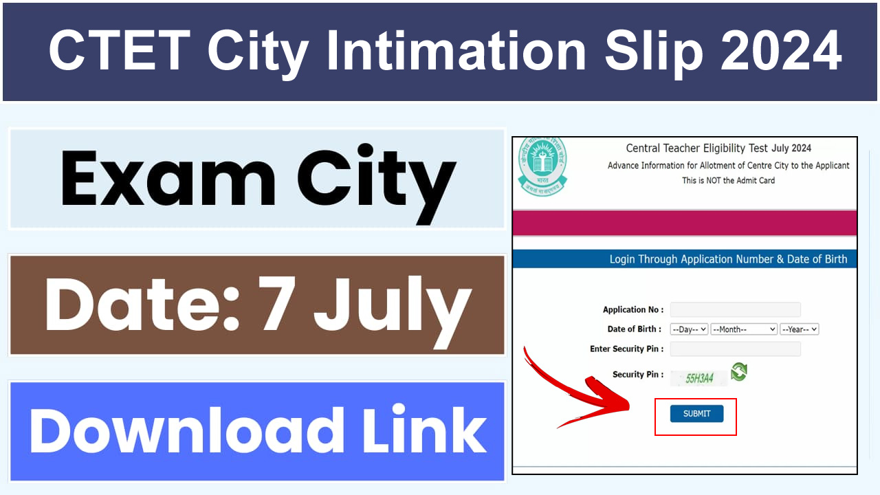 CTET City Intimation Slip 2024