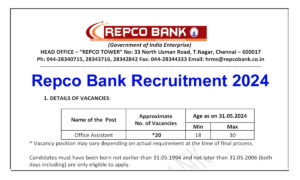 Repco Bank Office Assistant Recruitment 2024