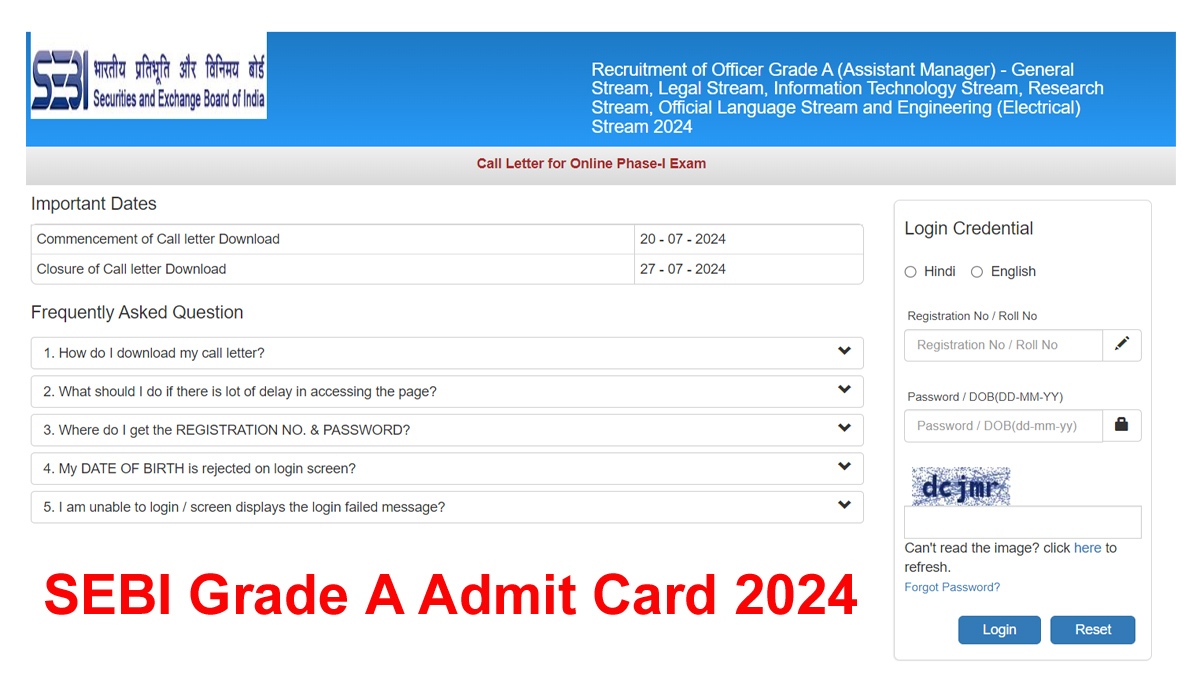 SEBI Grade A Admit Card 2024