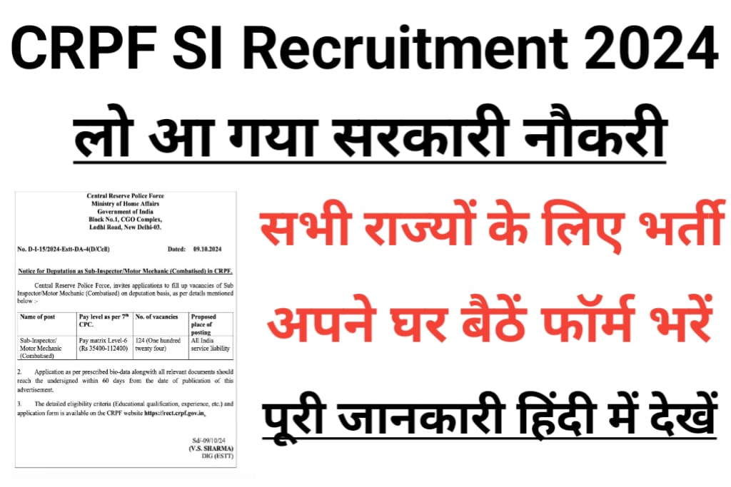 CRPF Sub Inspector Recruitment 2024