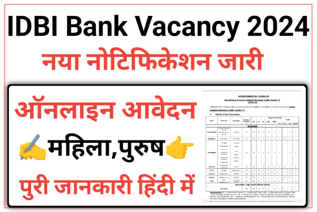 IDBI Bank Junior Assistant Managers Recruitment 2024