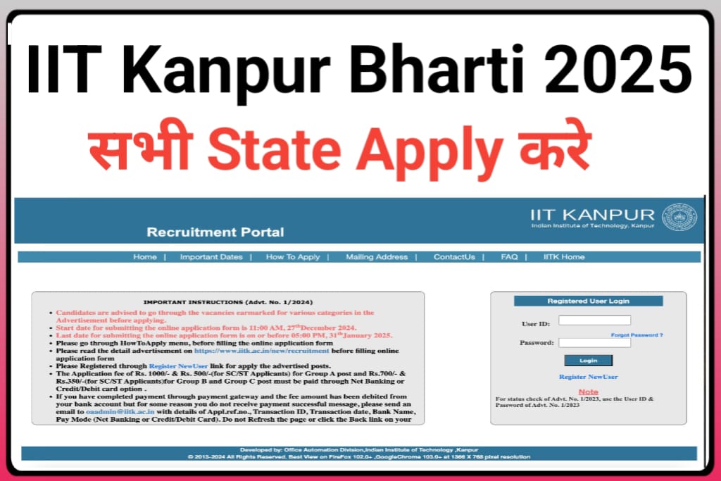 IIT Kanpur Juniour Assistant Recruitment 2025