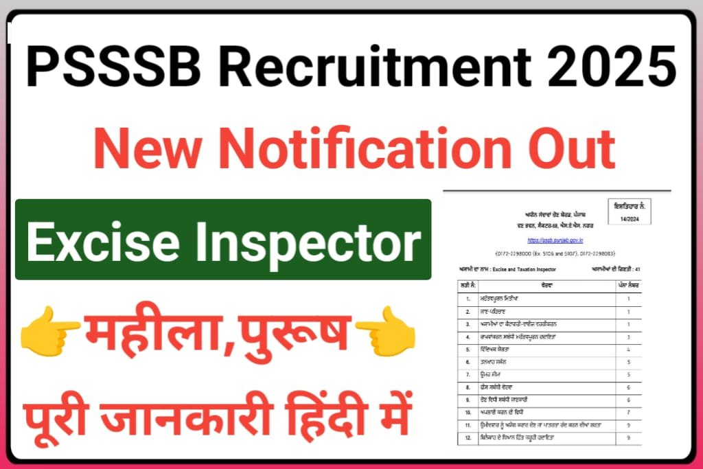 PSSSB Excise And Taxation Inspector Recruitment 2025