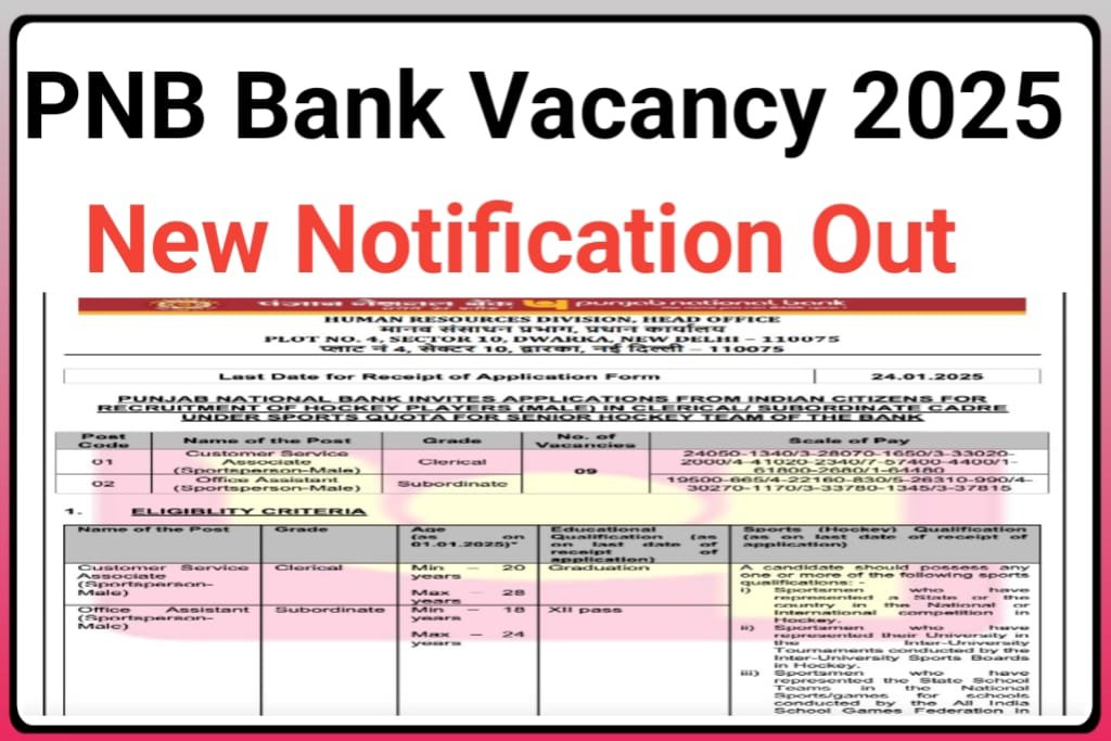 PNB Bank Sports Quota Recruitment 2025