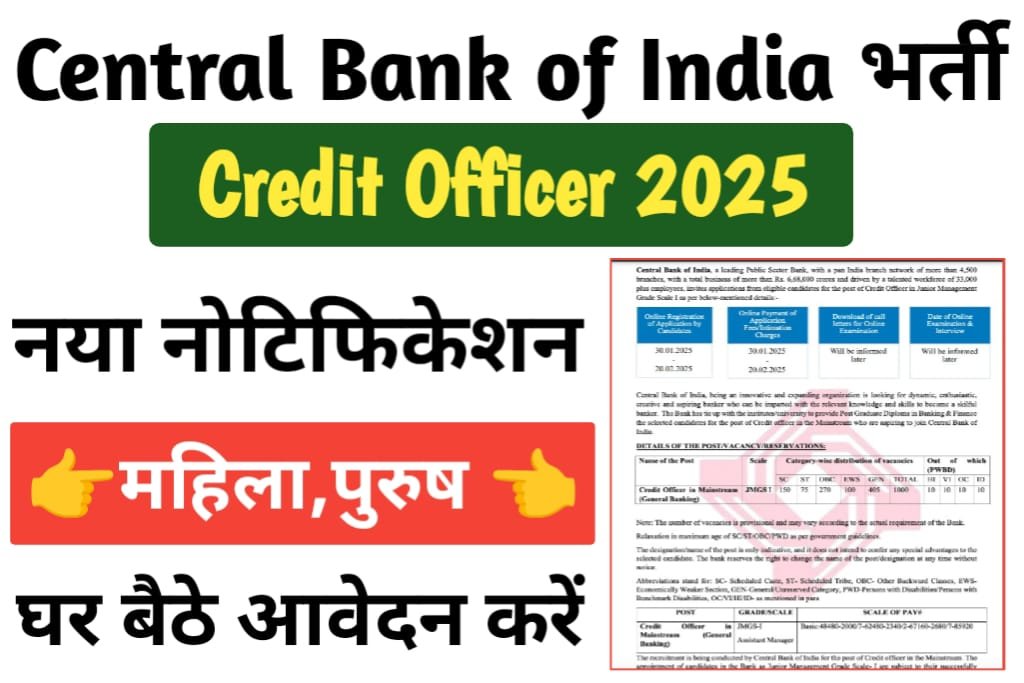 Central Bank Of India Credit Officer Online Form 2025