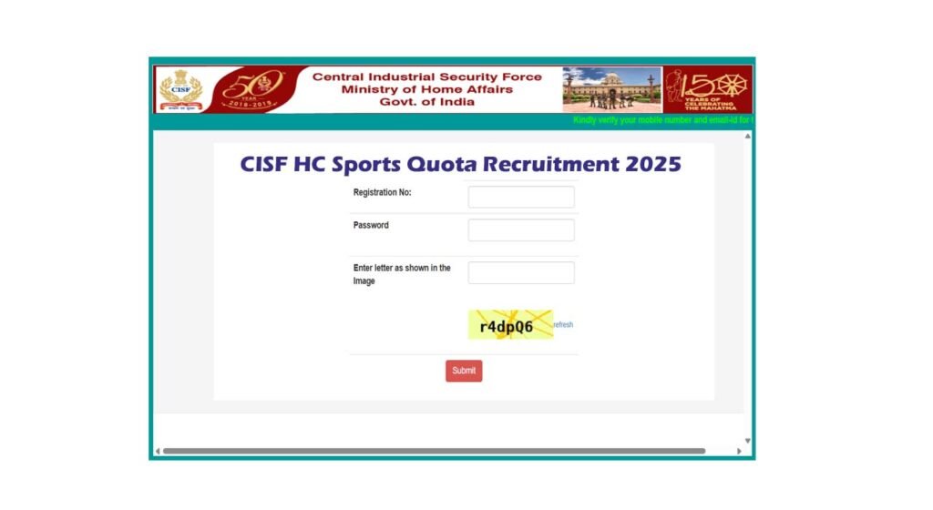 CISF HC Sports Quota Recruitment 2025