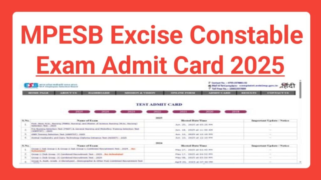 MPESB Excise Constable Admit Card 2025