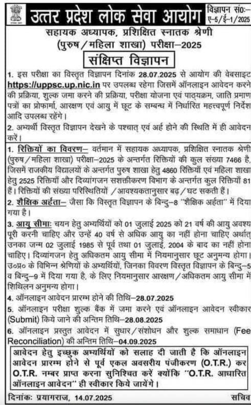 UPPSC TGT Vacancy 2025